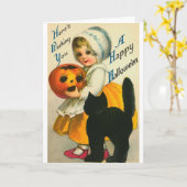 Carte Petite fille et chat (Fleur jaune)