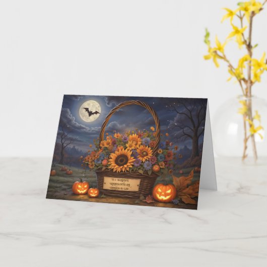 Carte Petite-fille et mari heureux Halloween mignonne (Fleur jaune)