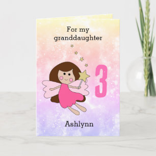 Carte Petite fille fée 3ème anniversaire petite-fille