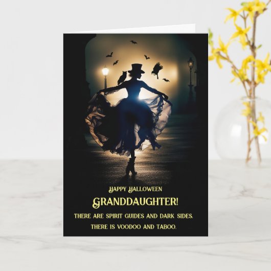 Carte Petite-fille Halloween avec Dancing Voodoo Lady (Fleur jaune)