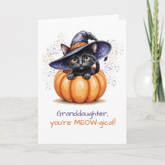 Carte Petite-fille Halloween Cute Chat en Citrouille
