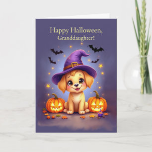 Carte Petite-fille Halloween mignonne chiot en sorcier C