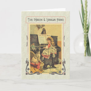Carte Petite fille Jouer du piano à chien