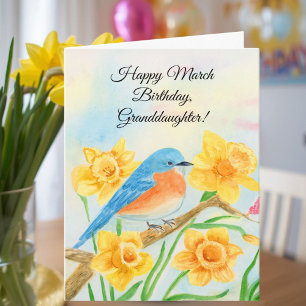 Carte Petite-fille Joyeux Anniversaire de Mars Oiseau Bl