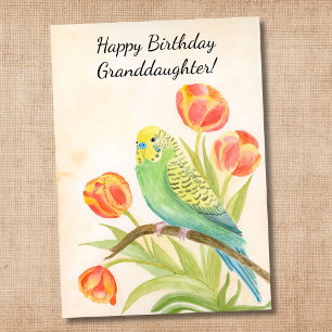 Carte Petite-fille Joyeux Anniversaire Perruche avec Tul