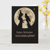 Carte Petite-fille Joyeux Halloween avec sorcière et hib (Fleur jaune)