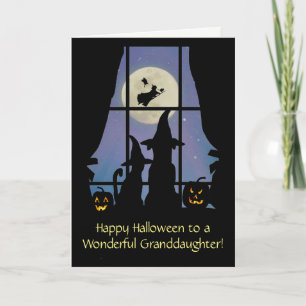 Carte Petite-fille Joyeux Halloween Chien mignon et chat