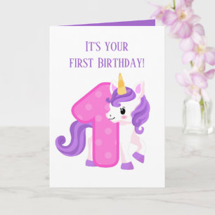 Carte petite fille mignonne Premier anniversaire