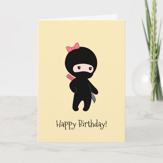 Carte Petite fille Ninja à l'anniversaire jaune (Devant)