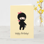 Carte Petite fille Ninja à l'anniversaire jaune (Fleur jaune)