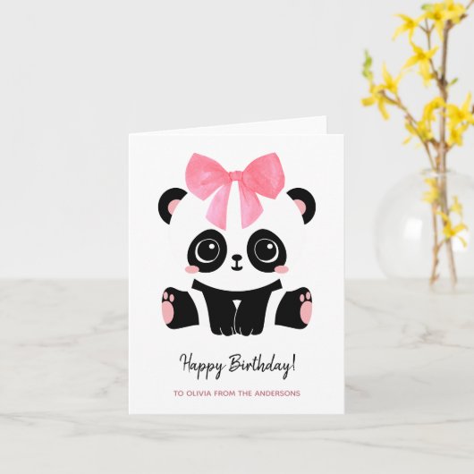Carte Petite fille Panda mignonne Joyeux anniversaire (Fleur jaune)