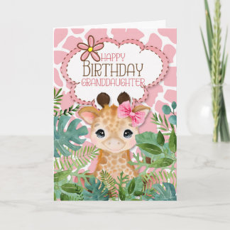 Carte Petite-fille Pink Jungle Giraffe Thème Anniversair