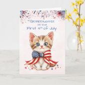 Carte Petite-fille Premier 4 juillet Kitten Drapeau Bow (Fleur jaune)