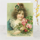 Carte Petite fille Rose et Shamrock St.Patrick's Day (Fleur jaune)