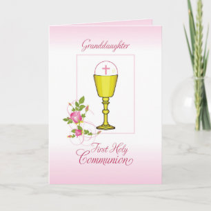 Carte Petite-fille Rose Première Communion, Calice