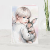 Carte Petite fille tenant un lapin d'animal (Devant)