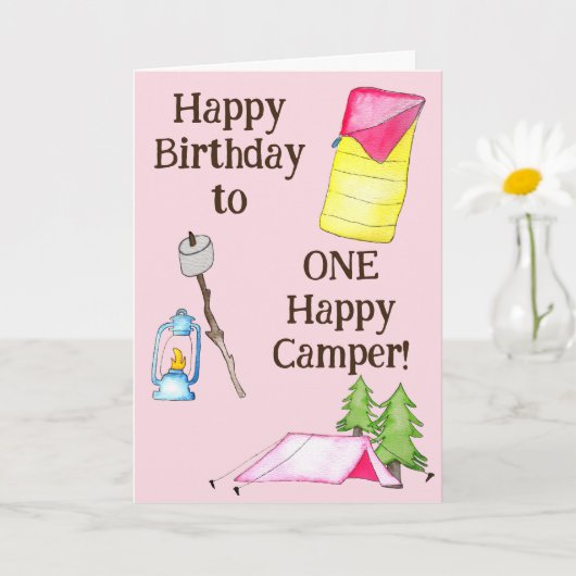 Carte Petite fille un heureux Camper premier anniversair (Petite plante)