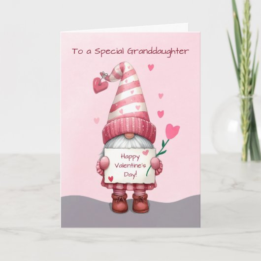 Carte Petite-fille Valentines Jour Gnome avec les coeurs (Devant)