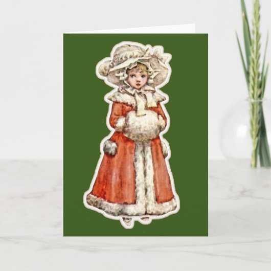 Carte Petite fille victorienne papier poupée hiver mante (Devant)