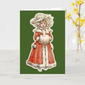 Carte Petite fille victorienne papier poupée hiver mante (Fleur jaune)