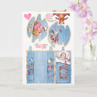 Carte Petite fille vintage et poupées papier bébé art Ca