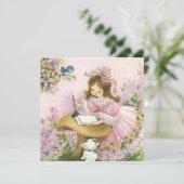 Carte Petite Fille Vintage Sur Champignons (Debout devant)