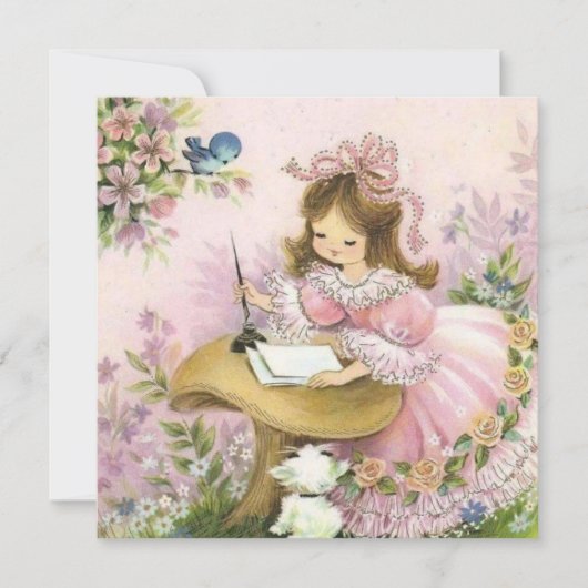 Carte Petite Fille Vintage Sur Champignons (Devant)