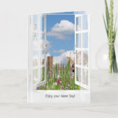 Carte Petite fille volant un cerf-volant en vue de la fe (Devant)