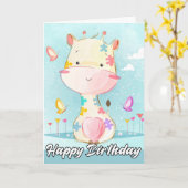 Carte Petite girafe Posing Joueuse | Joyeux anniversaire (Fleur jaune)