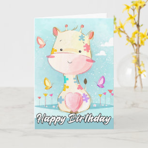 Carte Petite girafe Posing Joueuse   Joyeux anniversaire