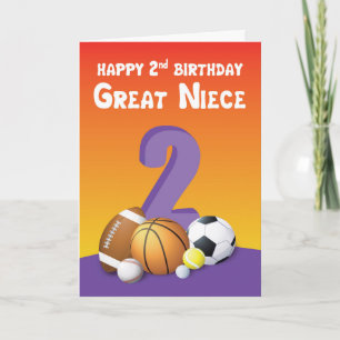 Carte Petite-nièce 2e anniversaire Ballons de sport