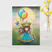 Carte Petite Princesse aux Ballons Art Fantaisiste (Fleur jaune)