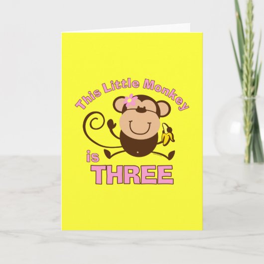 Carte Petite singe 3e fille anniversaire (Devant)