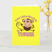 Carte Petite singe 3e fille anniversaire (Fleur jaune)