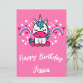 Carte Petites filles rose arc-en-ciel licorne (Debout devant)