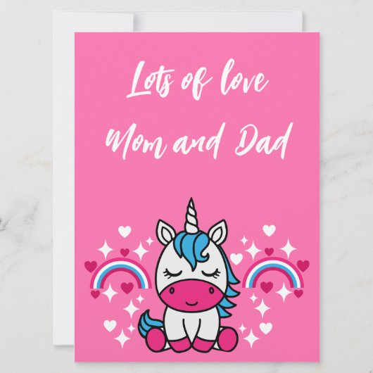 Carte Petites filles rose arc-en-ciel licorne (Dos)