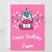 Carte Petites filles rose arc-en-ciel licorne (Devant)