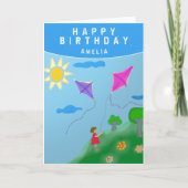 Carte Petits cerfs-volants et filles Dessin Joyeux anniv (Devant)