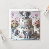 CARTE PETITS ÉLÉPHANTS THÈME ANNIVERSAIRE DE ENFANT GÂTE (Devant/Arrière en situation)