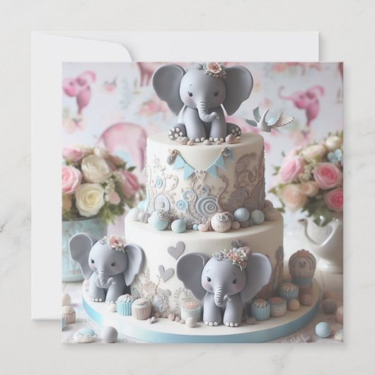 CARTE PETITS ÉLÉPHANTS THÈME ANNIVERSAIRE DE ENFANT GÂTE (Devant)
