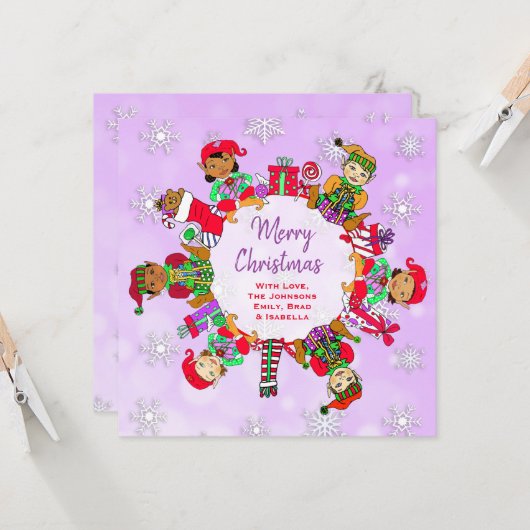 Carte Petits elfes Whimsical Multi-Culturels (Devant/Arrière en situation)