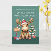 Carte Petits-enfants adorable Funny Moose Noël (Fleur jaune)