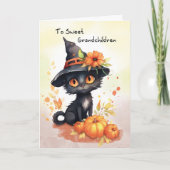 Carte Petits-enfants Chat d'Halloween doux (Devant)