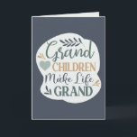Carte Petits-enfants Lettrés À La Main Font La Vie Grand<br><div class="desc">Grandchildren Make Life Grand Cute Typography with Color Editable Heart, Feuille, and Text - Un joli dessin dessiné à la main dans les Eucalyptus Green, Mint, Navy Blue, Gold et Pine Green Colorway. Tous les éléments du design sont modifiables en couleur ! Il est doté de polices élégantes à lettres,...</div>