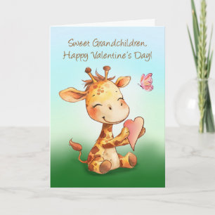 Carte Petits-enfants Valentine mignonne Bonne Giraffe Co