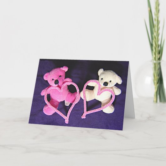 Carte Petits Nounours et Coeurs pour Valentines (Devant)