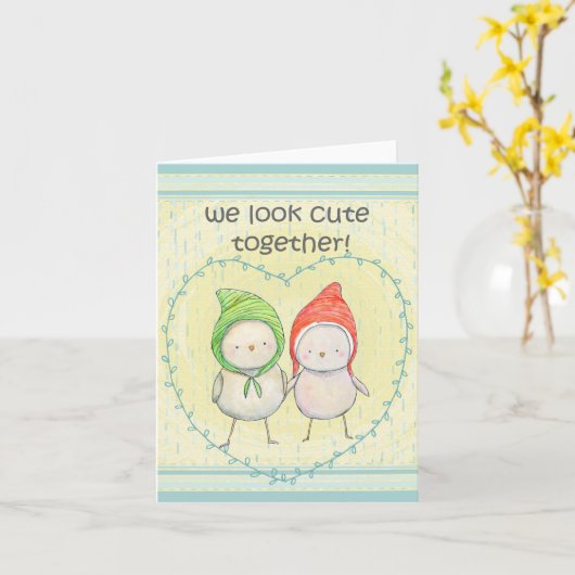 Carte Petits oiseaux mignons à coeur Doux Funny Valentin (Fleur jaune)