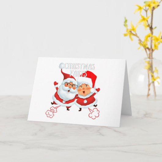 Carte Péts de Noël Santa & Mme Clause (Fleur jaune)