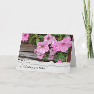Carte Pétunias Roses Sur Le Bois De Grange Anniversaire