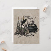 Carte PEU DE TÉMOINS vintages D'Halloween (Devant/Arrière en situation)